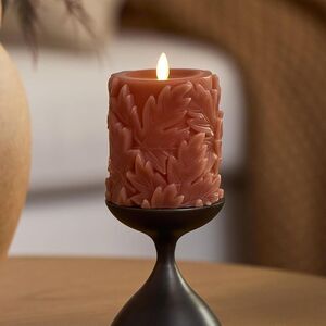 Luminara Flameless Embossed Leaves LED Candle for Decor, 3.5"x4.5", Caramel Cafe